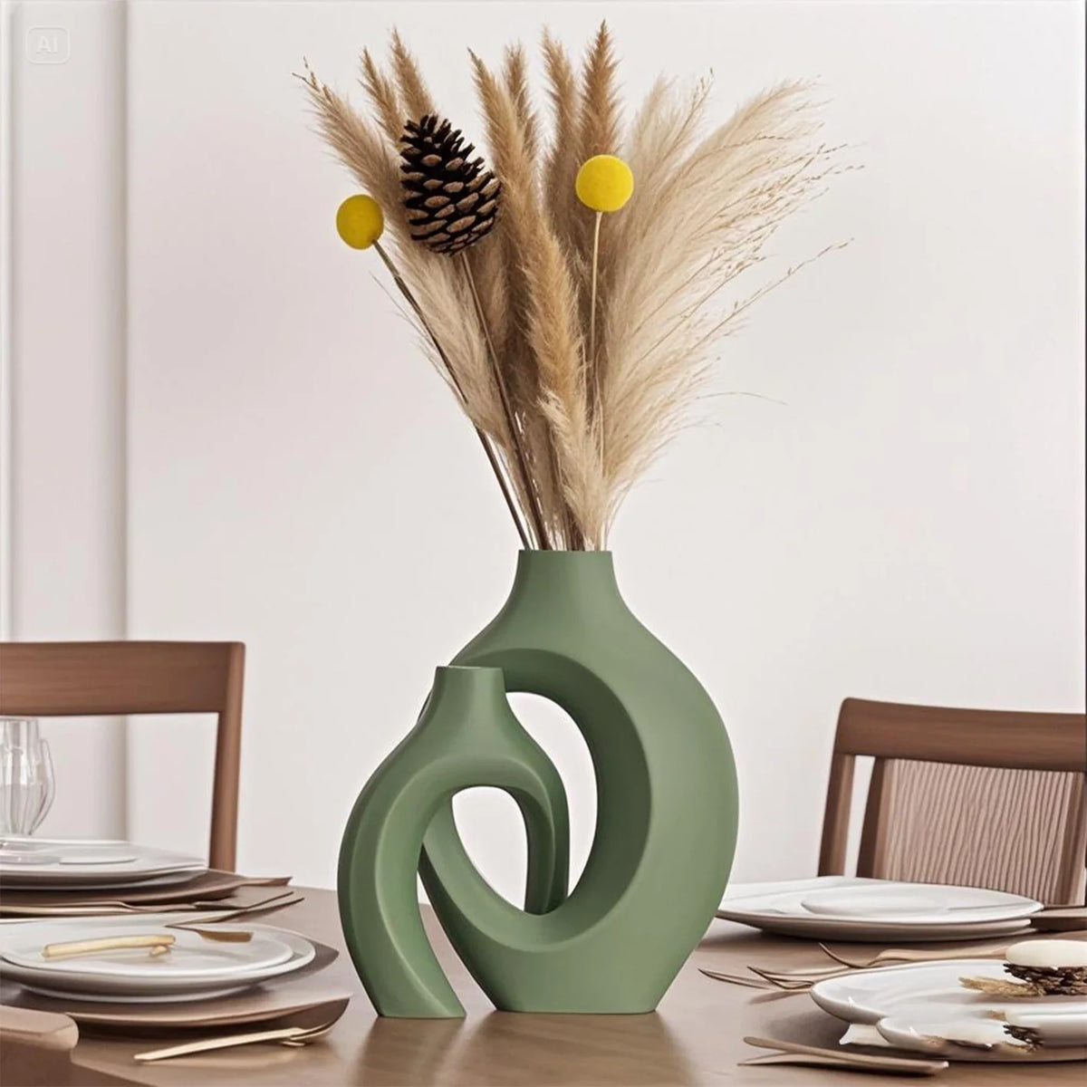 vases contemporains abstraits courbes orange vert marron décoration maison plastique