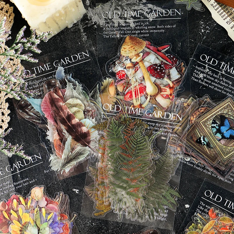 autocollants vintage feuilles champignons textes transparents scrapbooking étiquettes bricolage journal naturellements