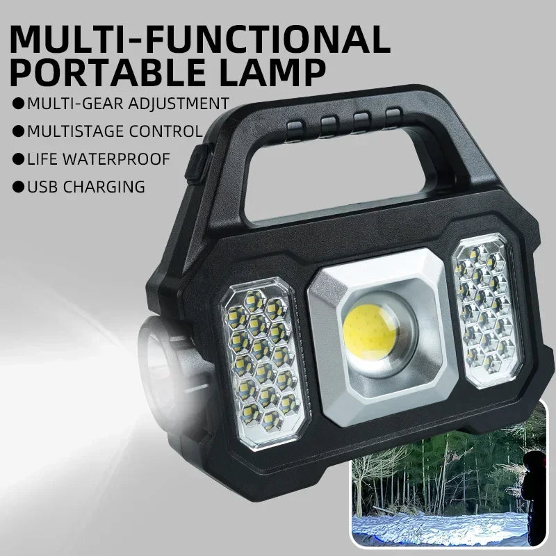 lampe poche rechargeable solaire modes éclairage poignée multifonctionnelle moderne noire led abs
