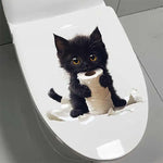 sticker mural chat noir papier toilette adhésif pvc illustration réaliste salle bains décoration