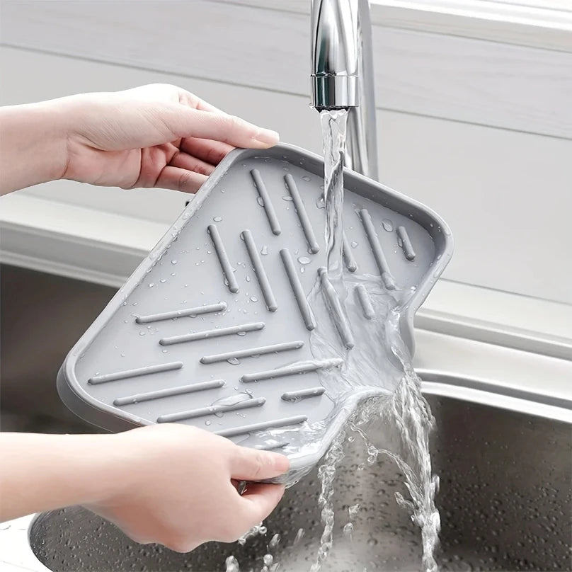 organisateur cuisine silicone plateau évier rangement éponge savon brosse vaisselle moderne minimaliste