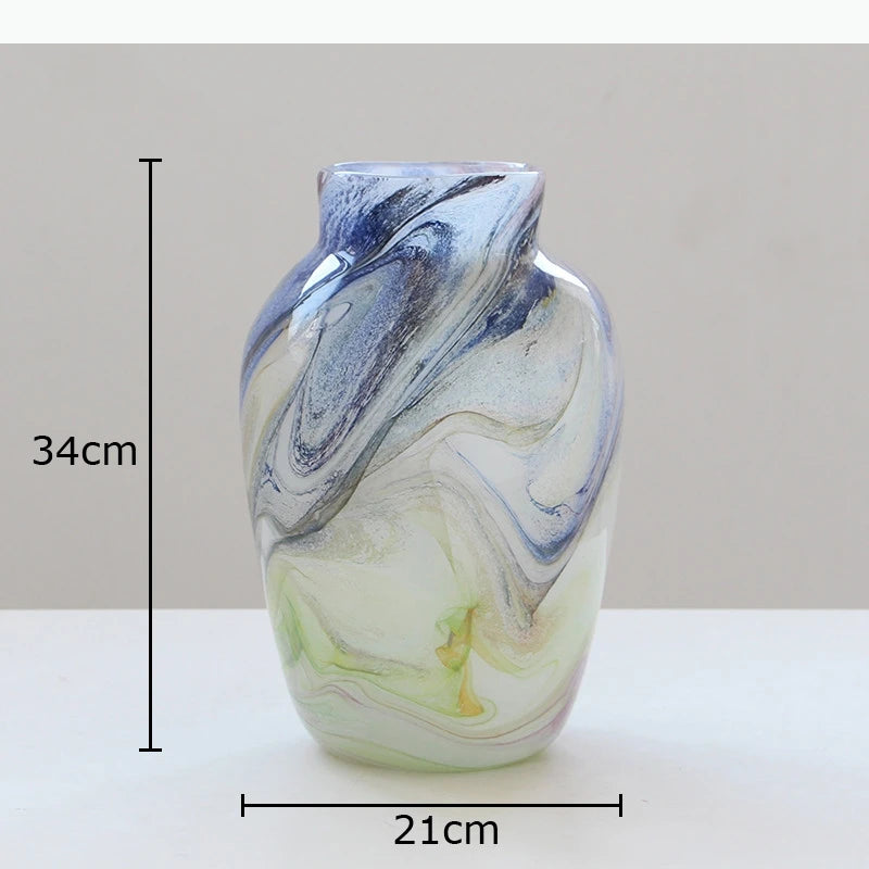 vase moderne opaques marbré blanc bleu gris rose vert jaune fleurs artificielles tableDecoration