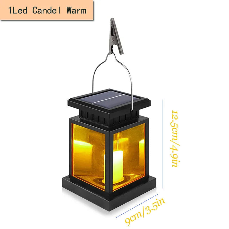 lanterne solaire suspendue métallique verre transparent vintage filigrane led noir jaune rustic