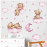 stickers muraux ours peluche rose bleu nuages bonne nuit décoration enfant illustration douce