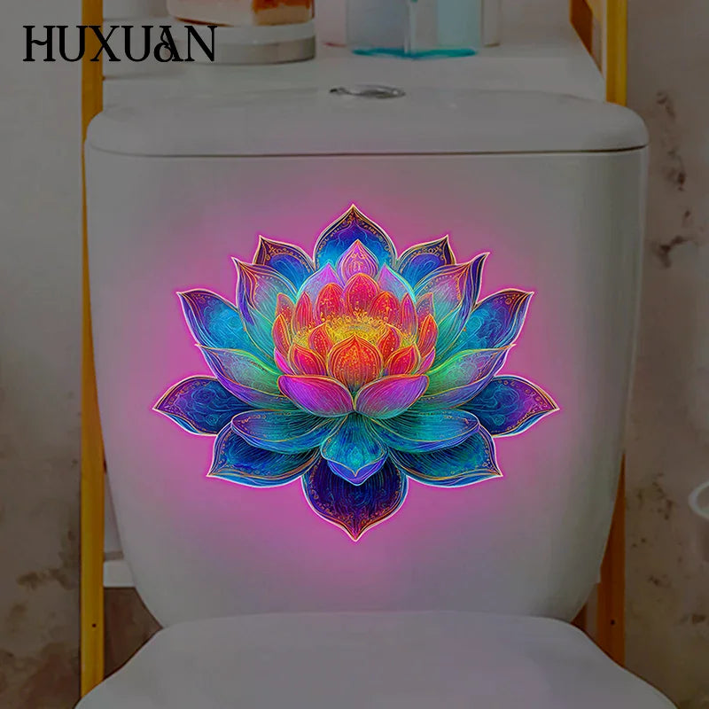 sticker mural multicolore fleur lotus moderne adhésif brillant nuit décoration intérieure chambre salon