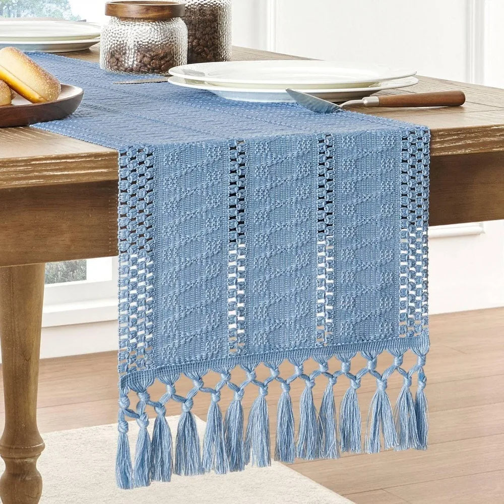 chemin table boho rustique franges motifs géométriques coton polyester décoration table manger fête