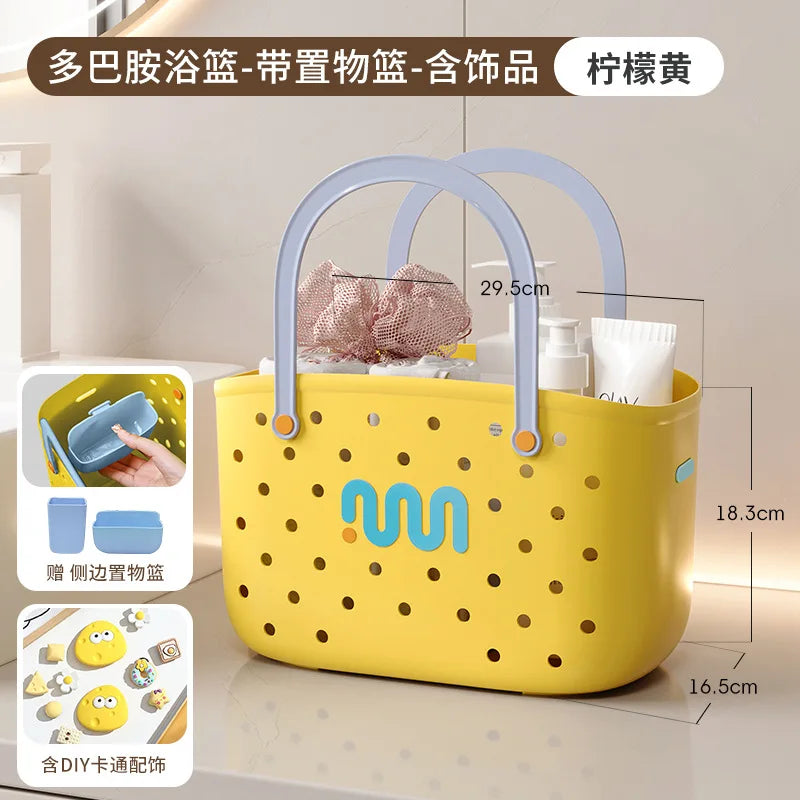 panier rangement douche bain organisation drain large capacité shampoing cosmétiques moderne vert jaune transparentTrou
