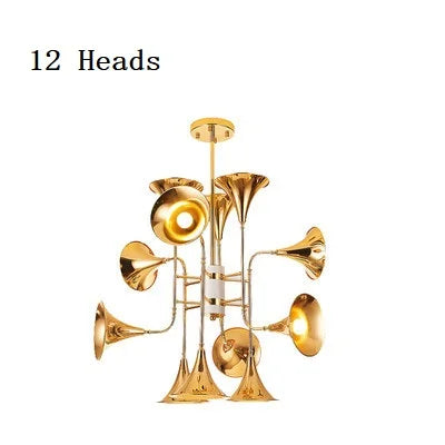 lampe suspension dorée trompettes moderne ampoules led fer haut bas contemporain