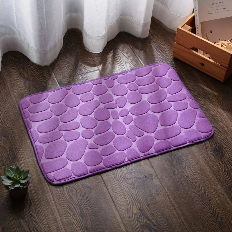 tapis sol salle bain rose clair gris violet texture cailloux moderne antidérapant polyester pile