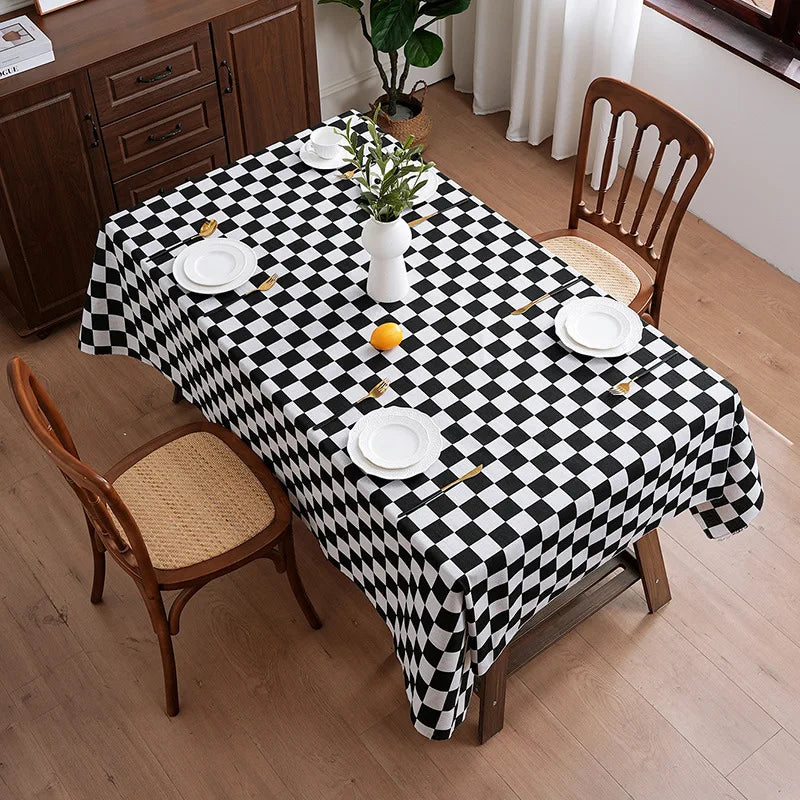 nappe table carreaux noir blanc classique réutilisable polyester coton machine été hiver printemps automne