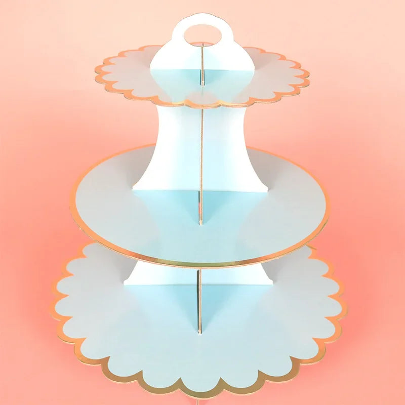 support gâteaux trois étages rayures horizontales jaune rose vert moderne anniversaire mariage événement festive