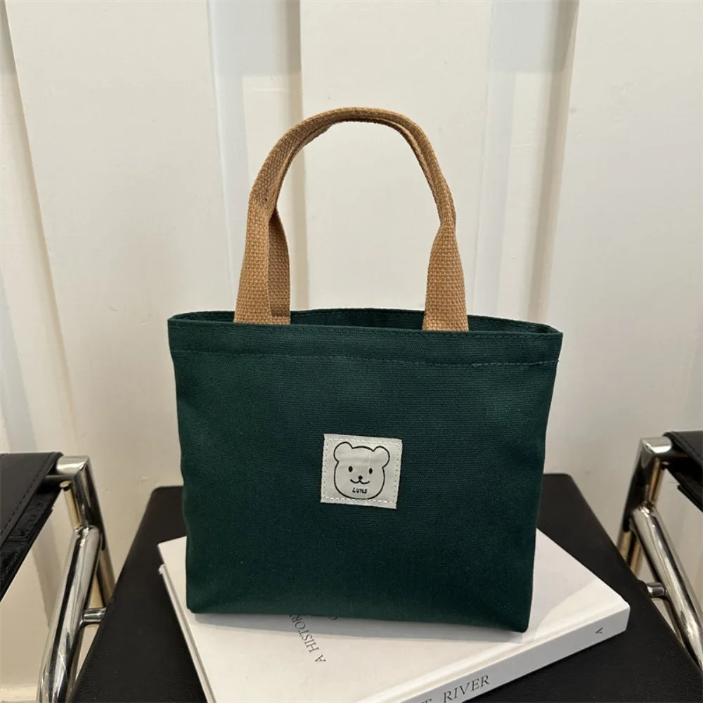sac main toile ours décontracté unisexe poignées motif ours beige casual resistant polyester