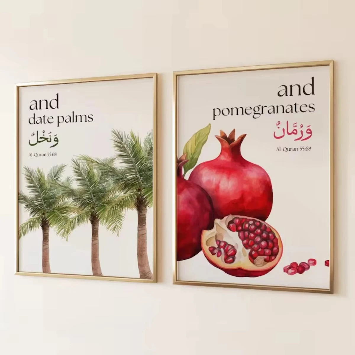affiche illustration palmiers grenades toile classique vert rouge blanc decoration intérieure