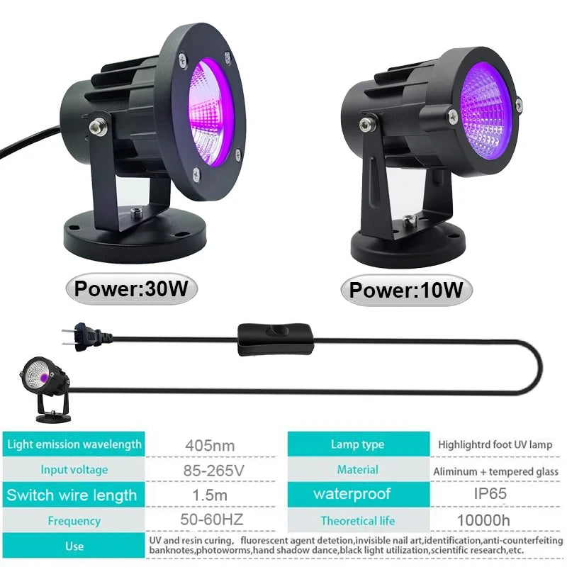 projecteur led violet 10w 30w lumiere noire uv 405nm halloween deco party affiche fluorescente