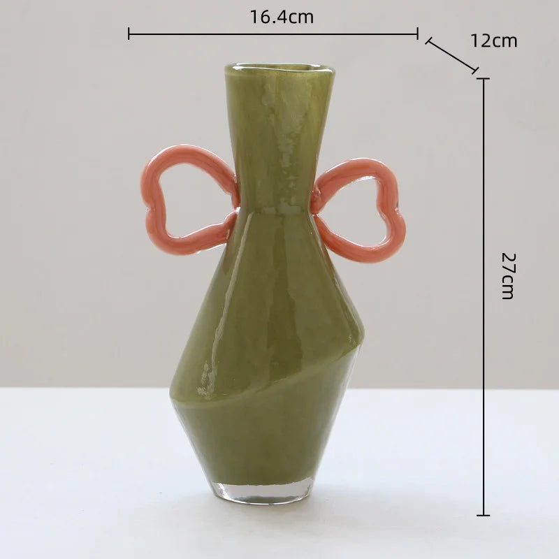 vases modernes rose vert olive mat opaques poignée serpents décoration table hydroponie