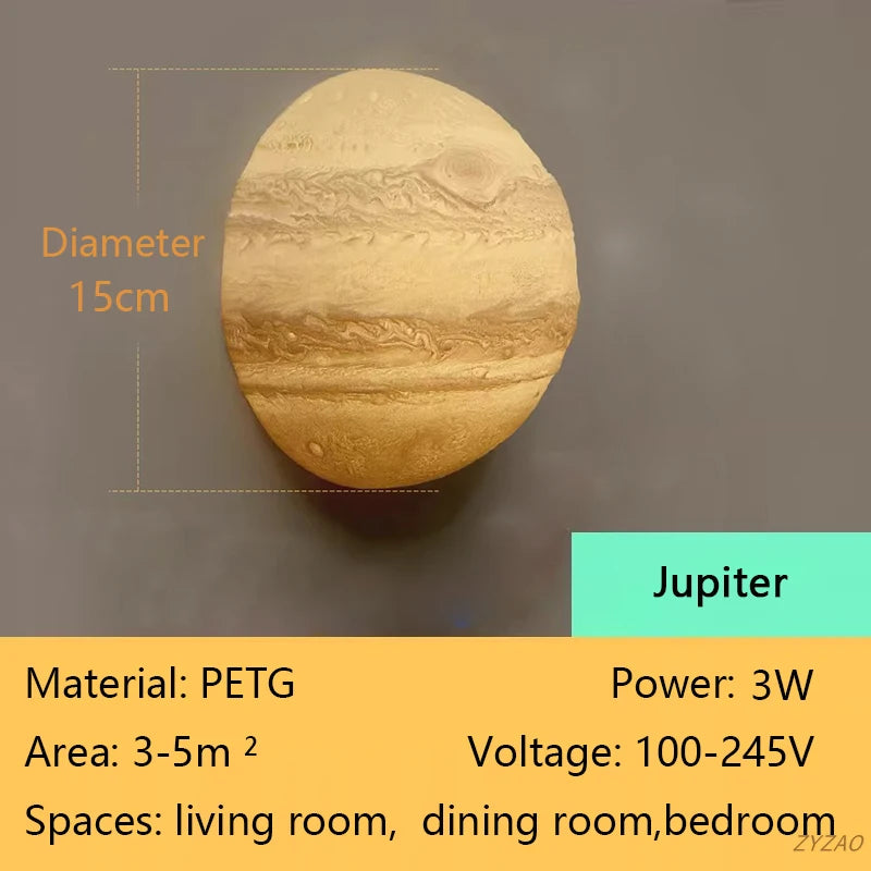 lampe murale 3d jupiter or moderne bande colorée led mur fixé chambre salon