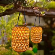 lanterne solaire suspendue tressée bambou géométrique semi transparent bohème rustic tropical jardin