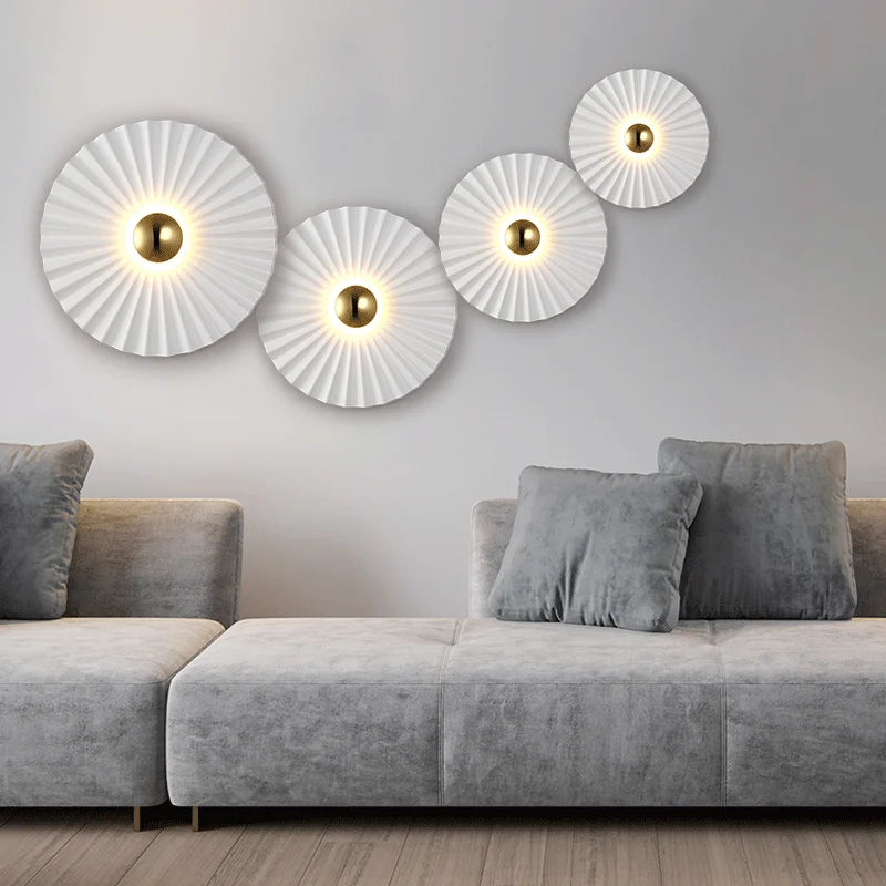 applique murale moderne blanche doré rayures concentriques éclairage led mur fixé chambre salon étude