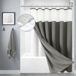rideau douche moderne bleu clair imperméable double couche anneaux inox blanc opaquet gouttes d'eau