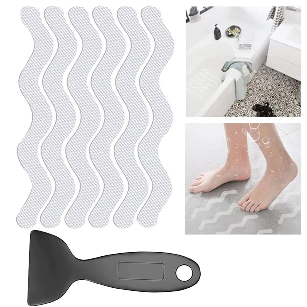 tapis bain antidérapant moderne rayures ondulées blanc adhésif respectueux environnement 24pcs 36pcs 48pcs