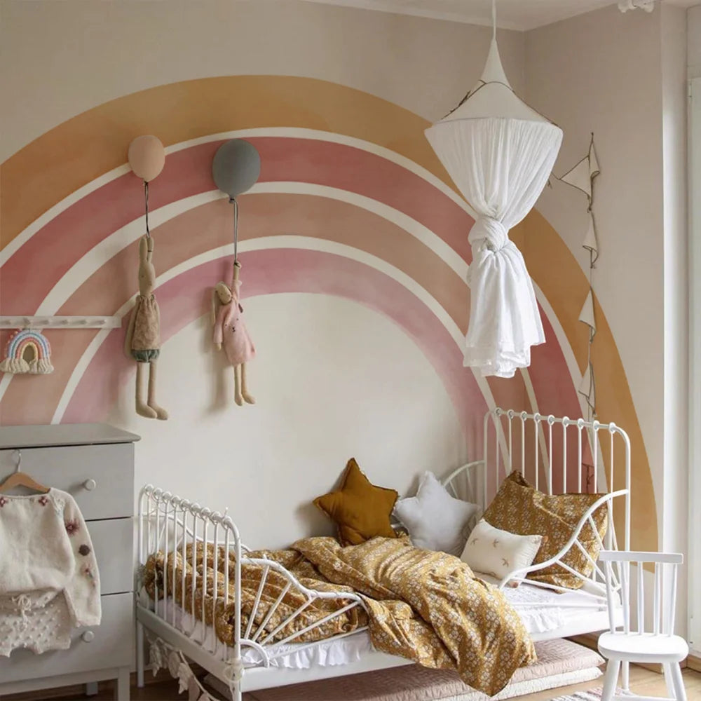 décoration murale arc ciel autocollants enfants stickers muraux imperméables moderne orange rose beige