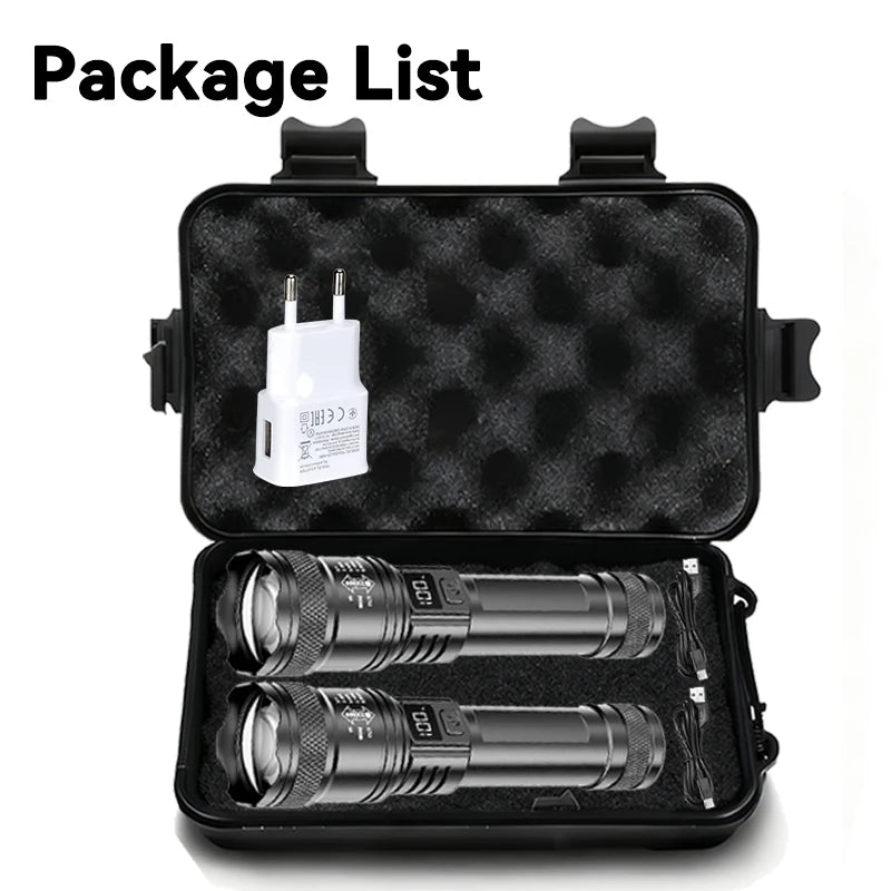 lampe torche noire led puissante rechargeable urgence camping 1000lm moderne résistante chocs