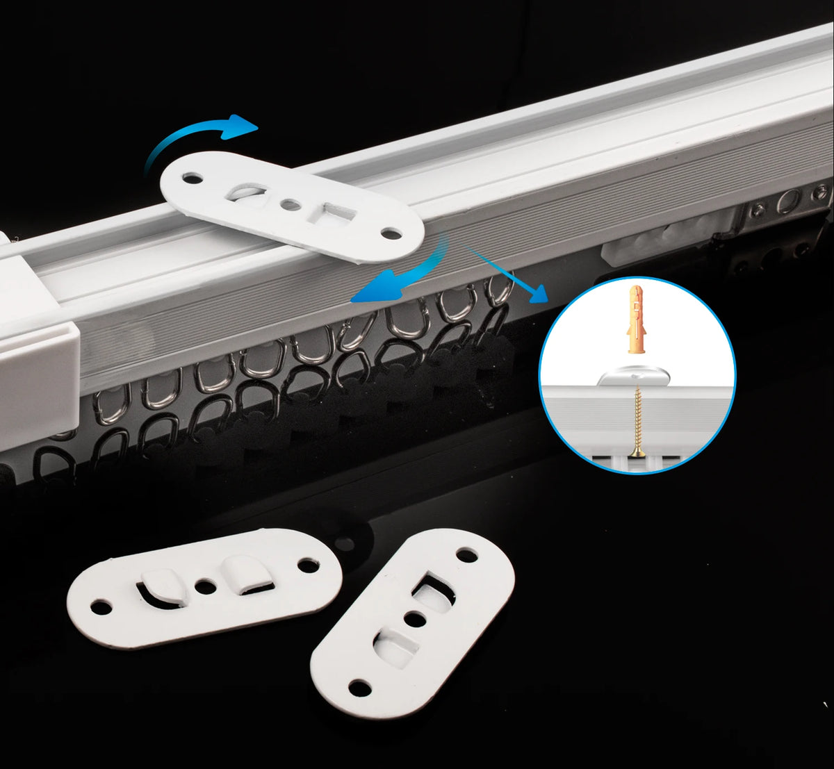 rideau électrique moderne support mural blanc vis fixations 48mm 35mm plat fonctionnel