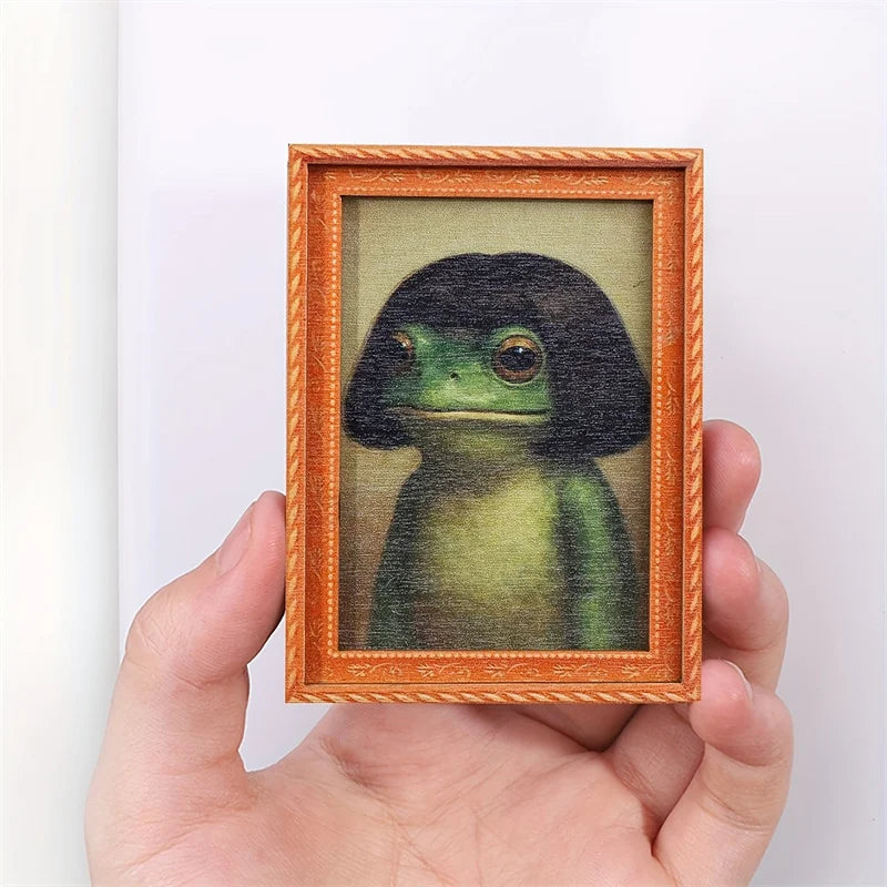 cadre photo aimanté grenouille verte classique orange noir décoration réfrigérateur peinture bois ornement cuisine