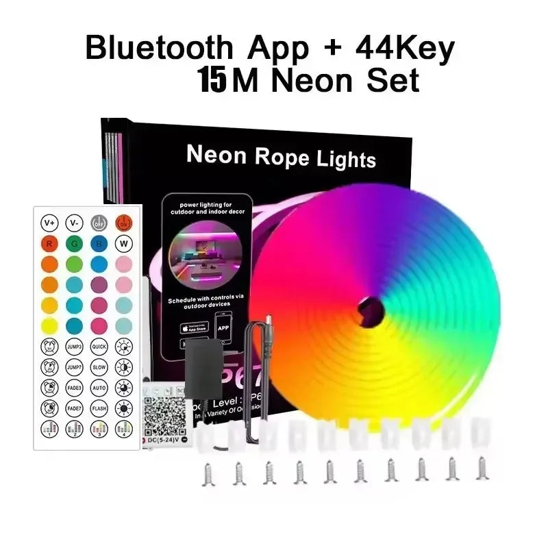 ruban led néon multicolore 24v 10m 15m 20m 30m télécommande clips moderne