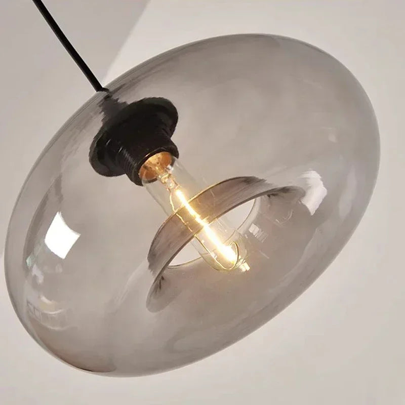 Suspension lumineuse verre soufflé moderne couleur transparent brun rouge bleu ampoule filament câble noir