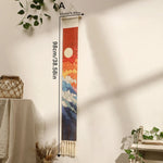 tenture murale bohème paysage montagnes soliel coton orange rouge bleu beige blanc minimaliste