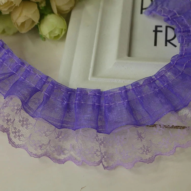 ruban dentelle fine rose clair rouge bleu clair vintage romantique fronces polyester 4.5cm