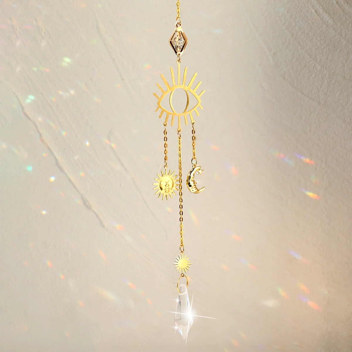 mobile solaire cristal lune étoiles fleurs décoration jardin intérieur suspendu boho romantique argent doré