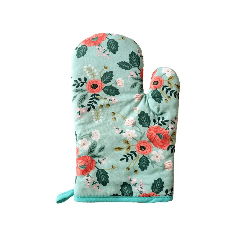 poignées plat gants cuisine antiderapants fleurs bleu vert jaune décoratifs four cuisine festive