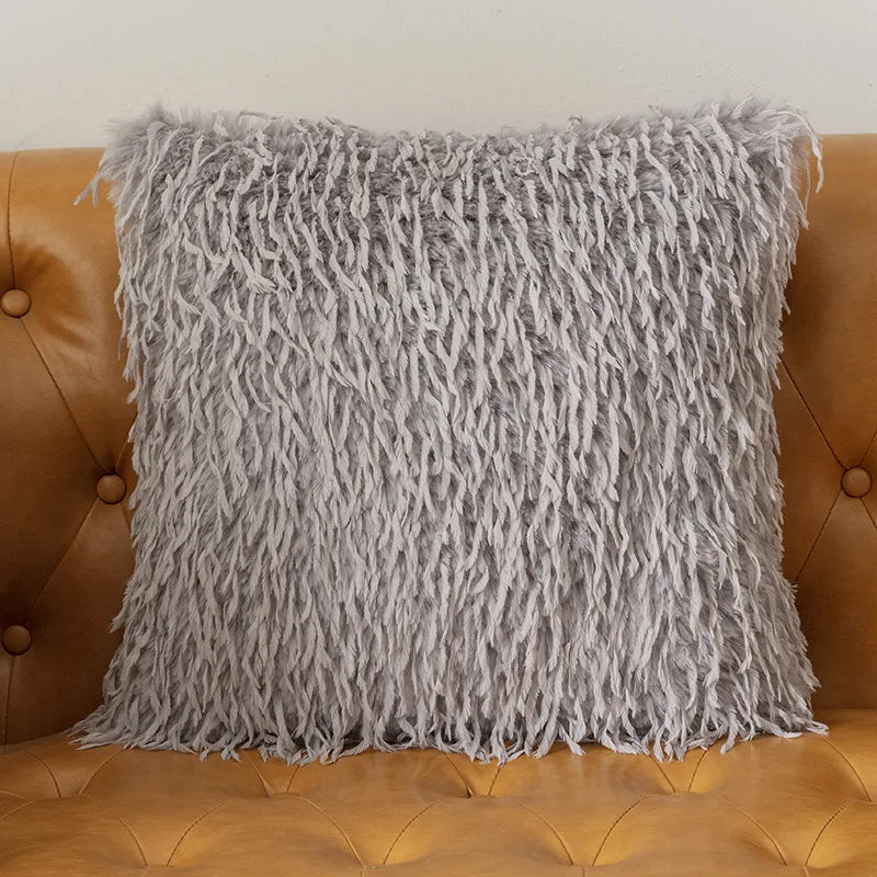 coussins polyester solides modernes noir gris beige violet blanc opaques texture frisée fixés