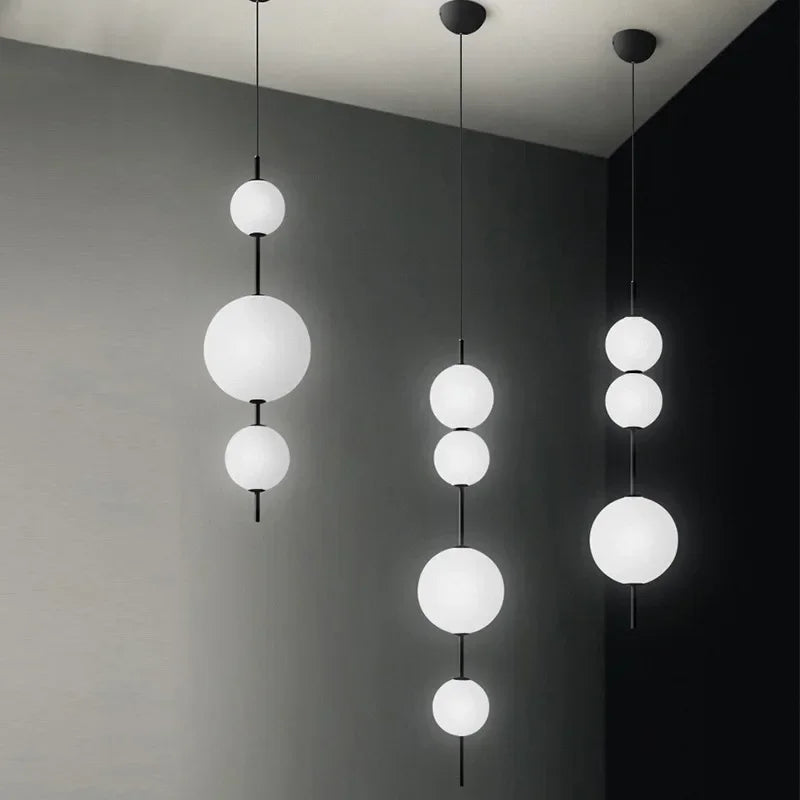 suspension moderne sphères blanches salon restaurant chambre led 6000k 4500k 3000k