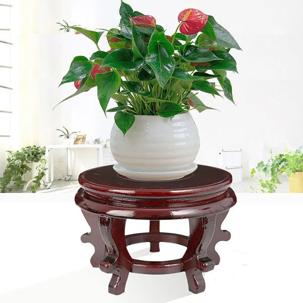support rouge foncé bois brillant pot fleur classique intérieur traditionnel minimaliste