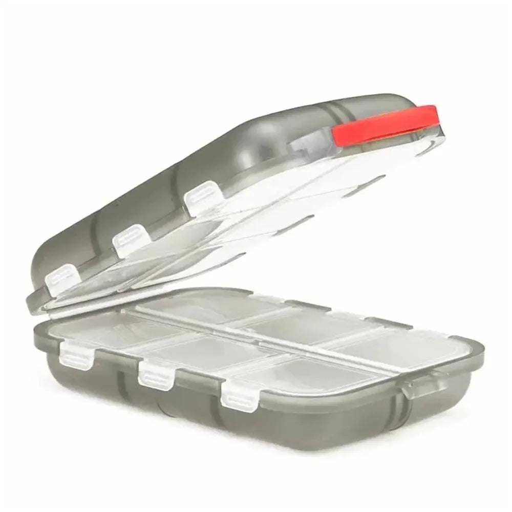 boîte rangement pilules compartiments portative blanc rose gris bleu clips pratique compact plastique mat