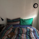 housse couette coton rayées moderne bleu vert gris taies d'oreiller incluses