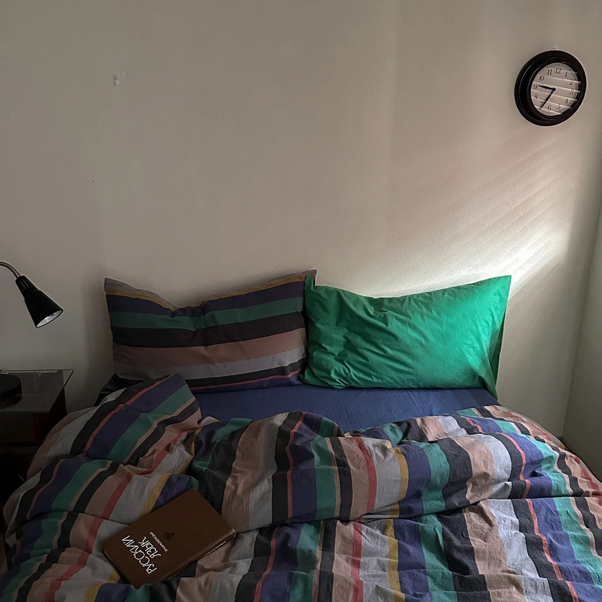 housse couette coton rayées moderne bleu vert gris taies d'oreiller incluses