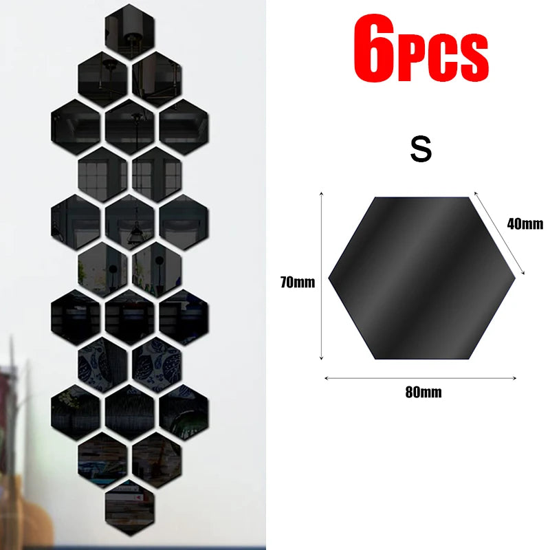 miroir hexagonal acrylique adhésif mural décoratif mosaïque brillant argenté doré gris clair moderne