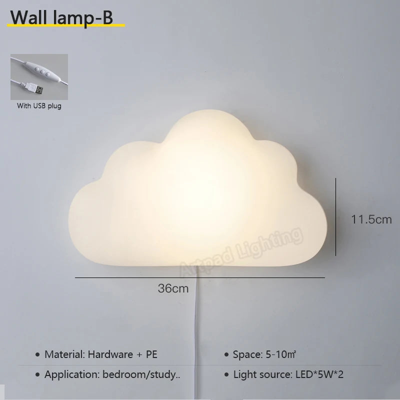 nuages lumineux nuageux éclairage mural enfantin moderne LED blanc jaune bleu rose