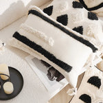 coussins géométriques blanc noir franges moderne décoration intérieure canapé salon amovible lavable polyester coton