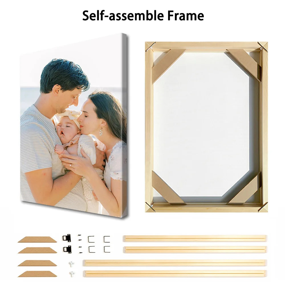 cadre photo personnalisé toile fixations clips cuir décoration murale maison moderne