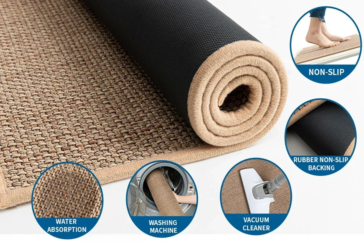 tapis anti dérapant caoutchouc flax tissé moderne beige clair durable extérieur cuisine porte maison