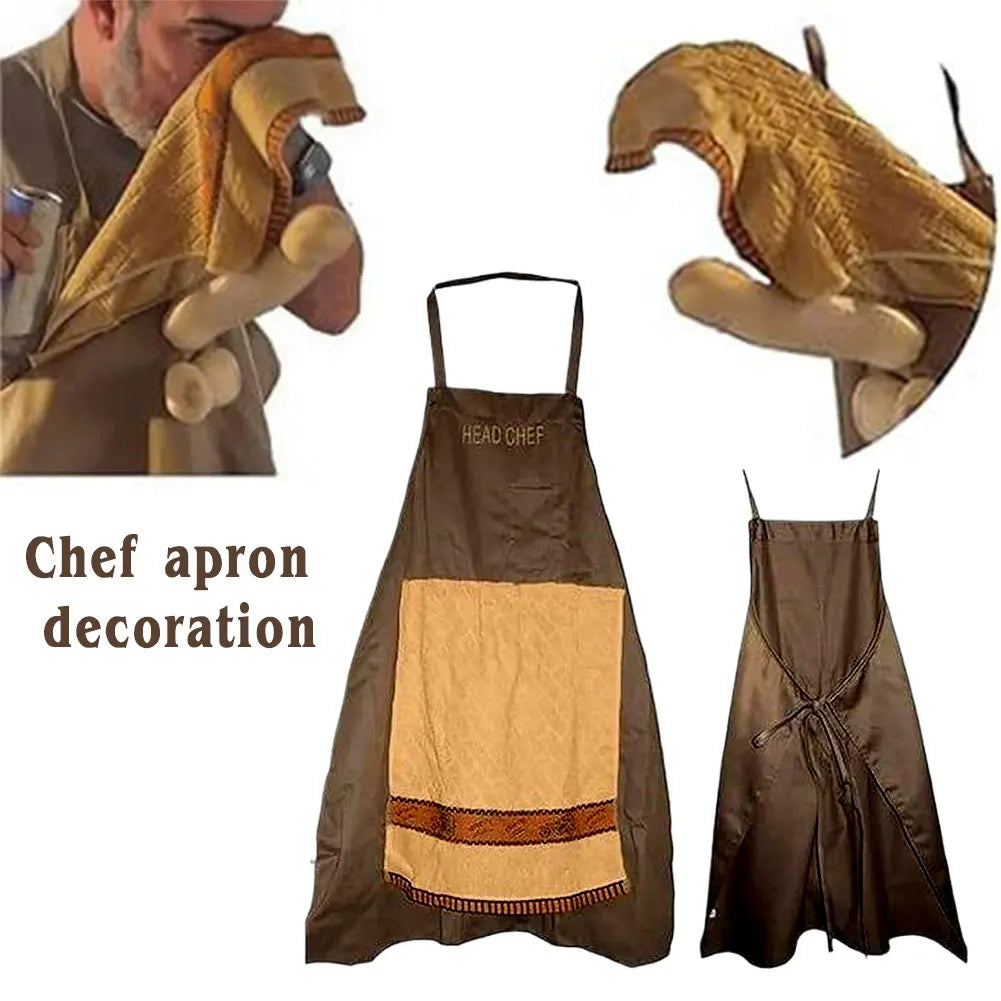 tablier cuisine coton marron beige brodé poche élastiques classique décontracté