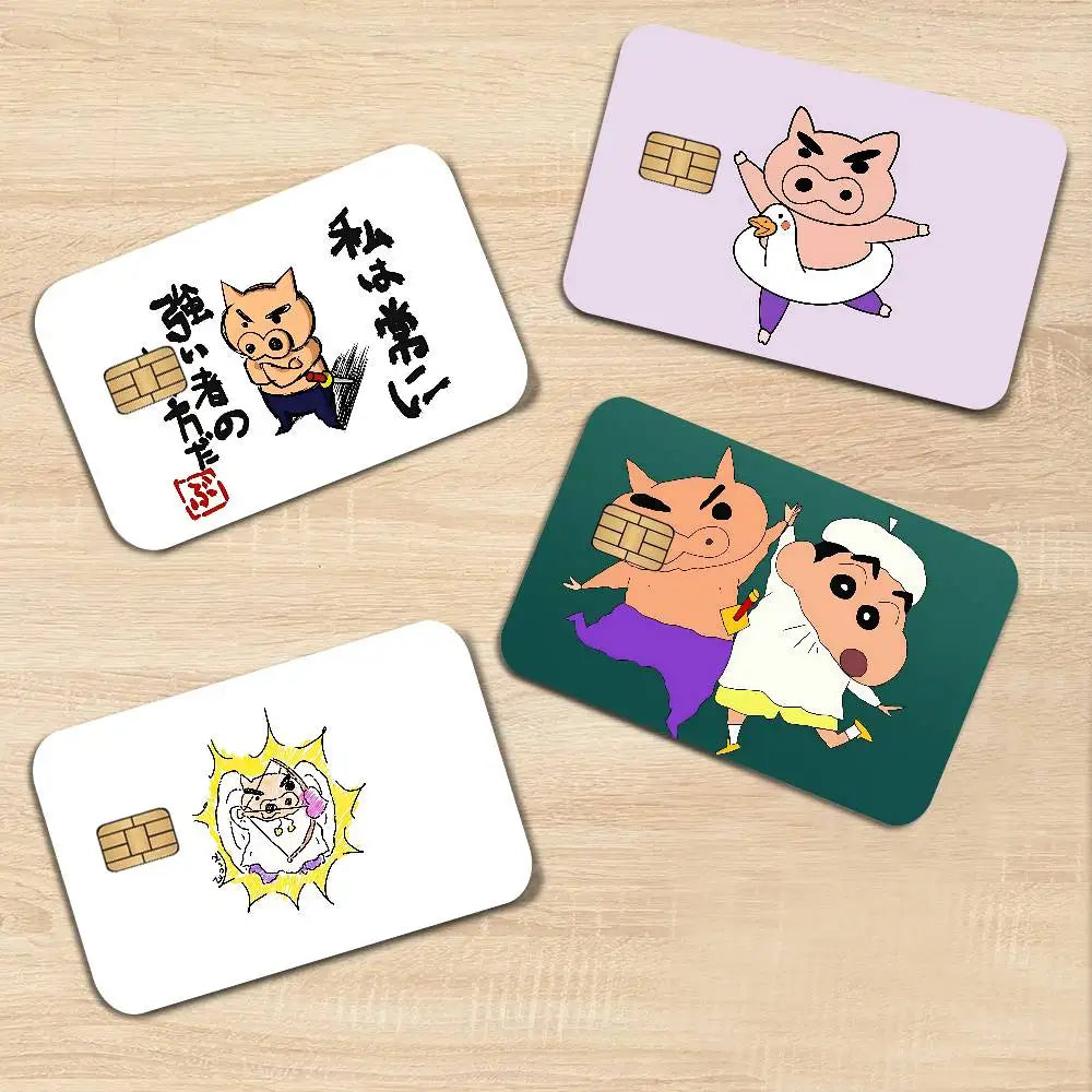 autocollants protection cartes bancaires dessins animés personnages porc oiseau violet vert blanc illustration