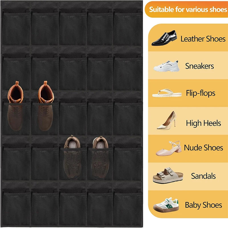 Sac chaussures noir 40 poches maille respirante moderne crochets métalliques fixations haute capacité polyester
