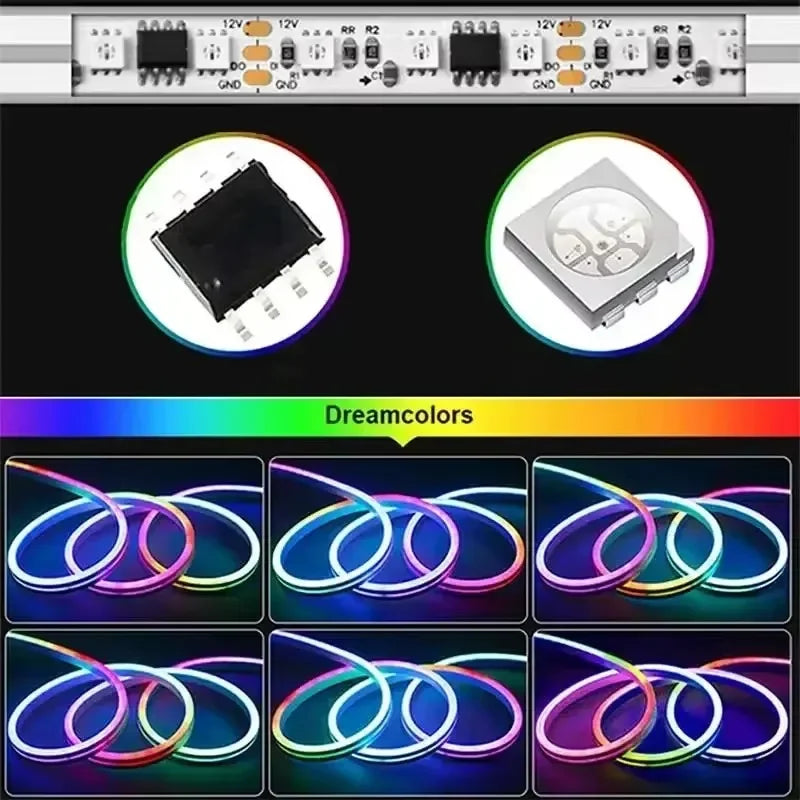 ruban led néon multicolore rayures horizontales moderne flexible clips télécommande adaptateur électrique boîte contrôle
