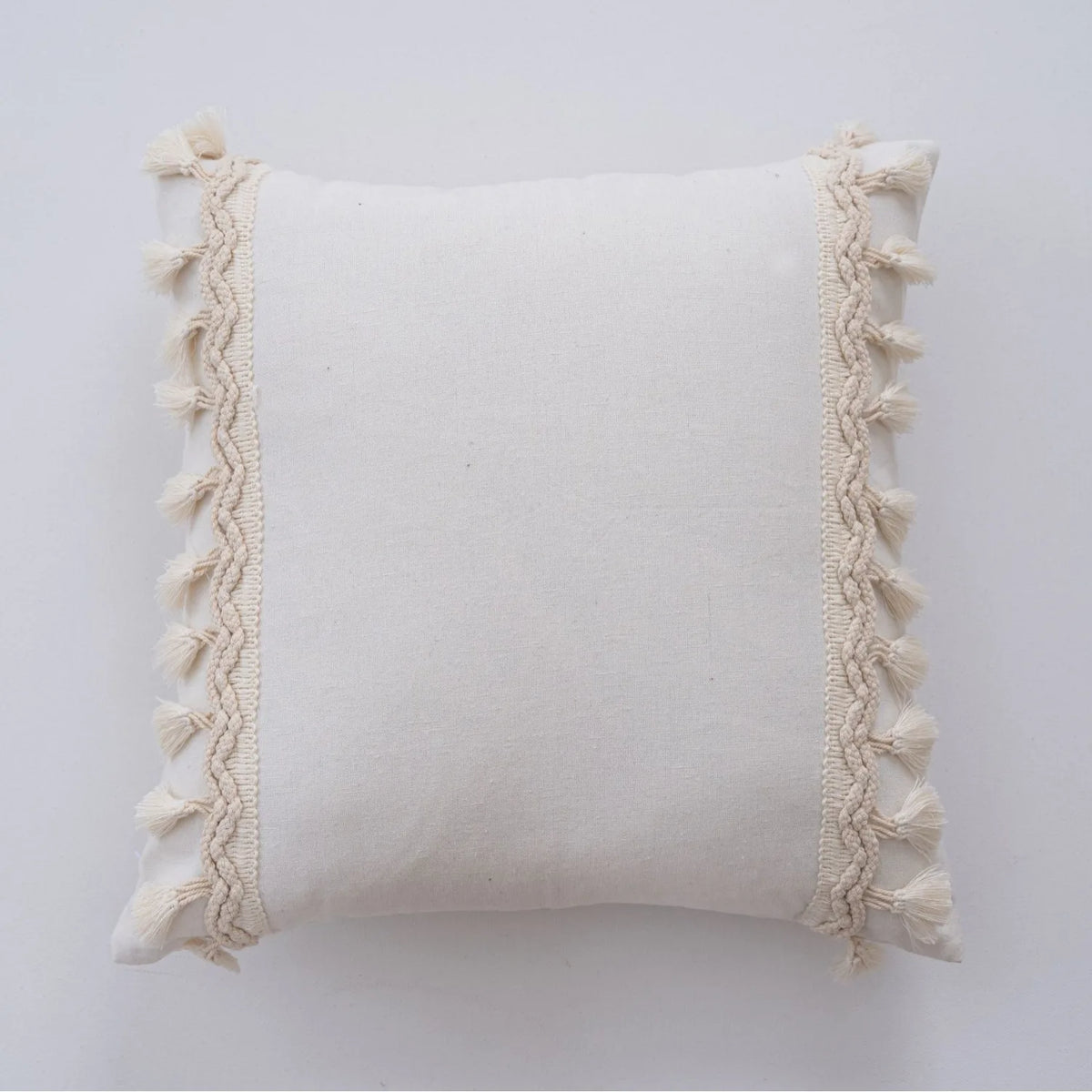 coussin carré bohème franges blanches beige décor maison tissu polyester simple 60x60cm